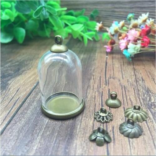5sets/lot 30*20mm tube glass globe antique bronze color ordinary base beads cap glass vial pendant glass bottle accessories
