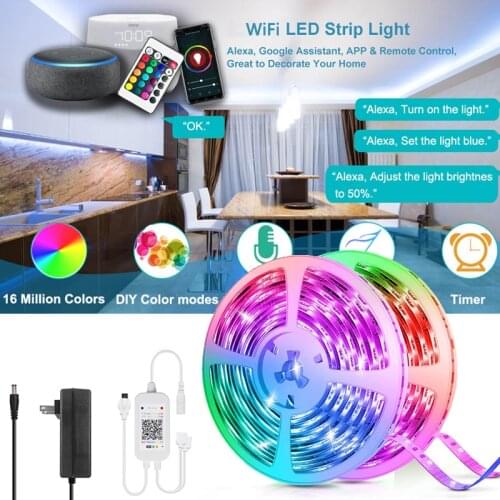5m 10m 15m RGBW RGBWW RGB LED Strip Light 5050 SMD 2835 Luces Led Light Strip DC12V Flexible Ribbon WiFi Contol+Adapter plug