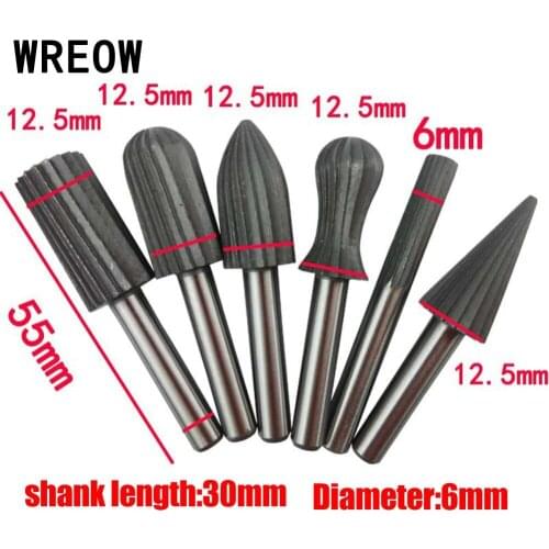 New 6pcs 6mm HSS Rotary Files For Dremel Rotary Burr Tools Set For Metal Wood Grinding Engraving Tool Metal Grinder Accessories