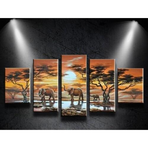 Abstract Oil Painting 5pcs/Set On Canvas Animal Elephant Landscape Art Modern Wall Picture For Living Room Home Decoration