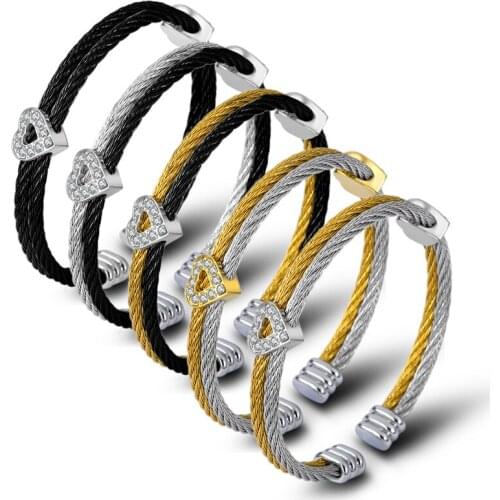 Stainless Steel Designer Twisted Wire Bracelet & Bangle For Women Austrian Crystals Heart Bracelets Fashion Jewelry Accessories