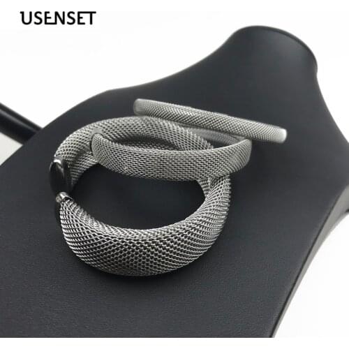 6MM 10MM 20MM Stainless Steel Mesh Bracelets Open Bangle Silver Color Round Wheat Weave Cross Bracelets for Women&Men Jewelry
