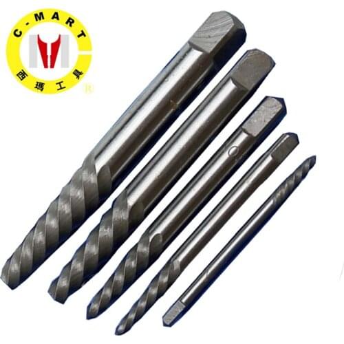 C-Mart 5pc Spiral Fluted Screw Extractor Alloy Steel Broken End Screws Remover Ends Down Bolt Puller Easy Out Drill Bit A0101