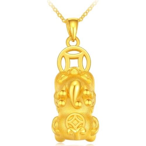 Pure 24K Yellow Gold Pendant 3D 999 Gold Dragon Son Coin Pixiu Necklace Pendant