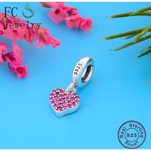 FC Jewelry Fit Original Brand Charm Bracelet Me Series 925 Sterling Silver Red Zirconia Heart Bead For Making Women Berloque
