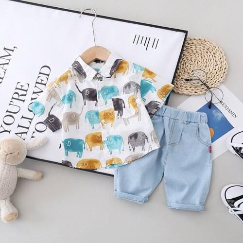 Summer New Children Clothing Shirt+Shorts 2 Pcs Kids Clothing Sets Cartoon Print Clothing for Boys Casual Baby Boy Clothes 1-5 Y