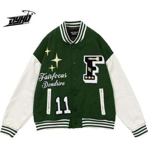 Hip Hop Anmie Girl Embroidery Varsity Jackets Men Women Patchwork Color Block PU Leather Baseball Coats 2021FW Streetwear Men