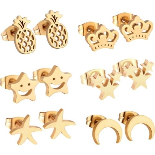 LUXUKISSKIDS Jewelry 6Pairs/Box Stainless Steel Stud Earrings Star brinco For Womens Fashion Christams Earrings pendientes 2020
