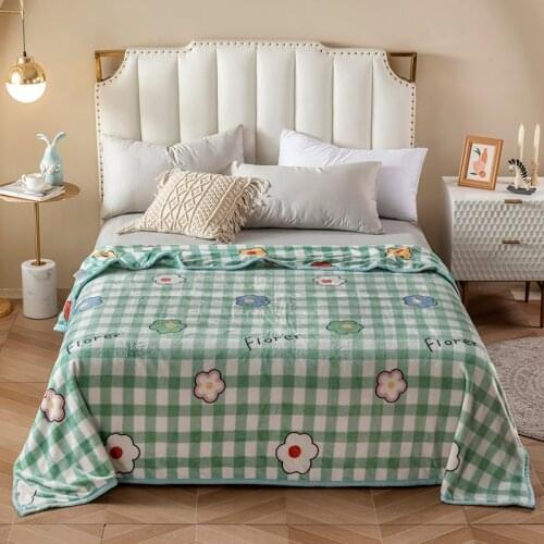 Green flower Soft Warm Coral Fleece Blanket Winter Sheet Bedspread Sofa Plaid Mechanical Wash Flannel Blankets SSXYX