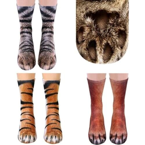 Unisex Adult Animal Paw Feet Crew Socks Sublimated Print Novelty Funny Women Men