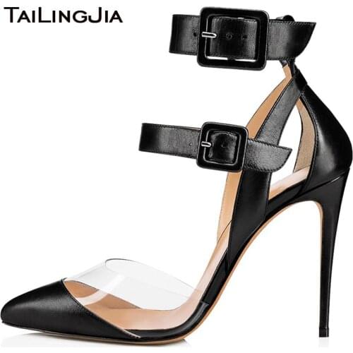 2019 Latest Large Size Ladies Ankle Strap Sexy Heeled Women Party Dress Shoes Woman Nude Heels Stylish Black High Heel Pumps