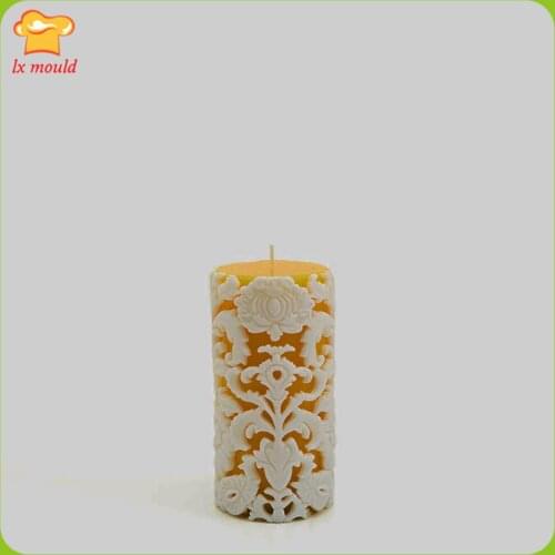 New Retro Embossed Flowers Silicone Molds Pattern European Cylindrical Candle Moulds