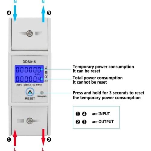 5-80A 230V 50Hz Digital LCD Single Phase Energy Meter Watt Meter DIN Rail Mounting DDS015