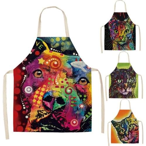 Dog Apron Kitchen Aprons Cotton Linen Home Cooking Baking Coffee Shop Cleaning Accessory Pinafore Cleaning Tools WQ57