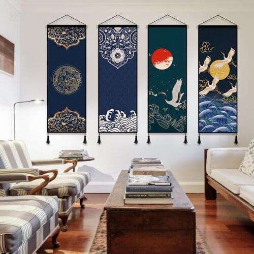 Chinese Style Landscape Retro Poster Red-crowned Crane Wall Poster Canvas Painting Wall Decor Wall Art Picture Room Home Decor