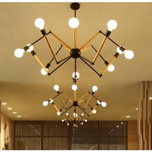 LukLoy Spider Pendant Lights, Industrial Hanging Modern Lamp Light Adjustable Nordic Retro Living Room Loft Kitchen Wood Lamp