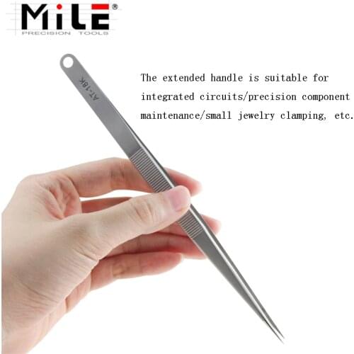 MILE 7" 18cm Long Pointed Tip Straight Tweezers High Precision Stainless Steel Clamps Lengthened Medical Nest Maintenance