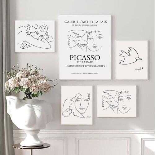 Retro Picasso Matisse Posters And Prints Abstract Line Girl With Bird Canvas Painting Wall Art Pictures Bedroom Interior Decor