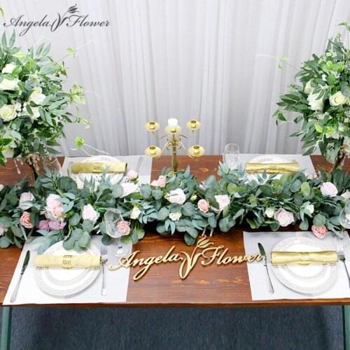 Rose Eucalyptus Plants Rattan Table Flower Artificial Flower Row Wall Hanging Party Wedding Arch Flower Arrangement Home Decor