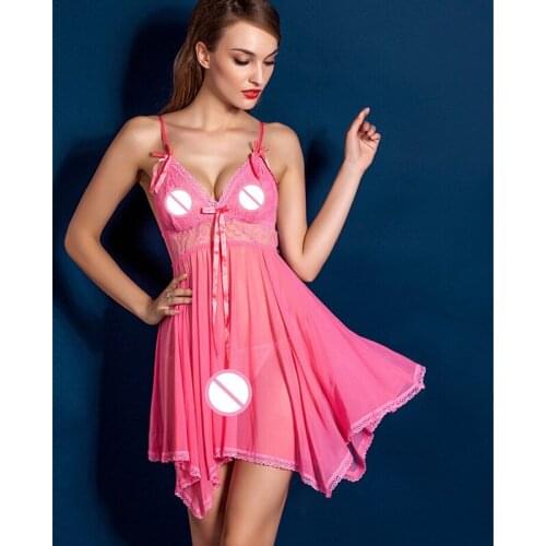 Sexy lingerie transparent gauze women mesh sexy pajamas split wholesale sexy sleepwear Lace deep V