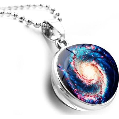 Caxybb Nebula Double Ball Cabochon Glass Necklace Globe Shape Pendant Ethnic Style Holiday Gift