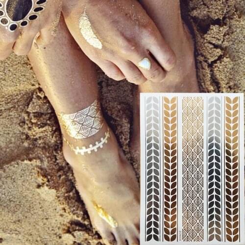 Tattoo art painting tattoo stickers glitter Metallic tatoo gold silver temporary flash tattoo Disposable indians tattoos