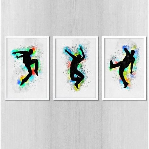 Street dancer Hip Hop gift Triple set of prints Teen boy room decor Watercolor wall art Valentines gift