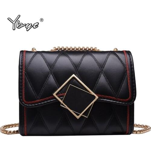 YBYT fashion simple women PU leather crossbody bags diamond lattice chain shoulder bag small clutch bag purse women black bag