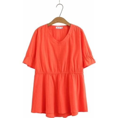 Women tunic plus size 2021 Casual Summer women tops V-Neck Cotton jacquard Short sleeve loose Woman T-shirts black white yellow