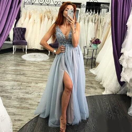 Womens Light Sky Blue Prom Evening Dresses Plus Size Formal Dress 2020 Long Vestidos De Fiesta De Noche Robe De Soiree