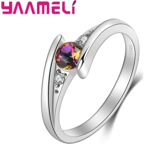 Trendy Women 925 Sterling Silver Jewelry Wedding Engagement Rings Simple Crystal Anniversary Finger Ring For Female