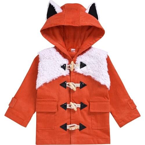 Winter Cartoon Toddler Kids Boys Girls Fox Plus Cotton Jacket Warm Warm Baby Kids Clothes Coat Jacket Outwear Clothes Sweatshirt