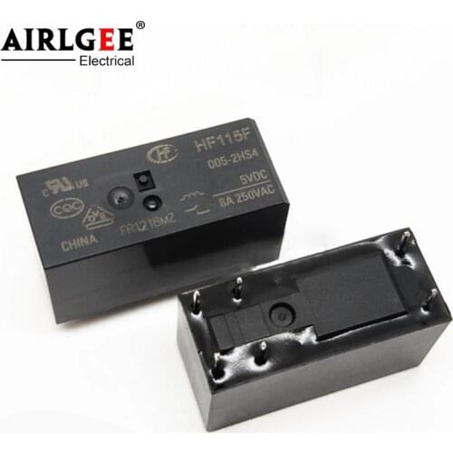 10 Pcs 5VDC 250VAC 8A 6 Terminal Dual NO DPST HF-115F-005-2HS4 Power Relay