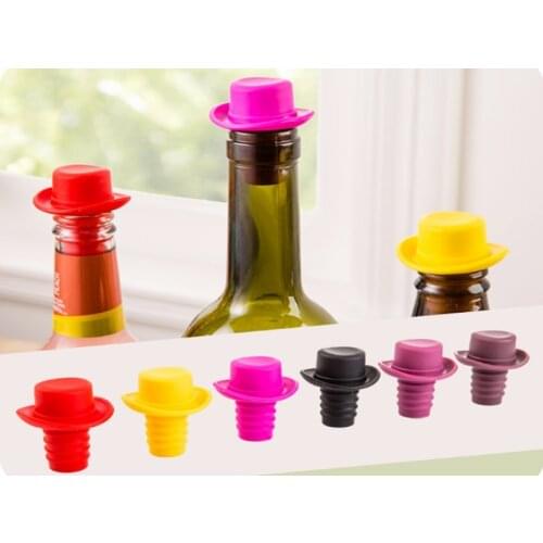 100pcs/lot Hat Shape Silicone Wine Bottle Stopper Preservation Wine Bottle Stoppers Kitchen Wine Champagne Stopper