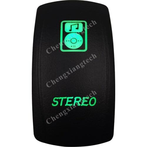DC 12V 24V STEREO Rocker Switch GREEN Led lamp 5 Pin ON/OFF SPST Waterproof IP66