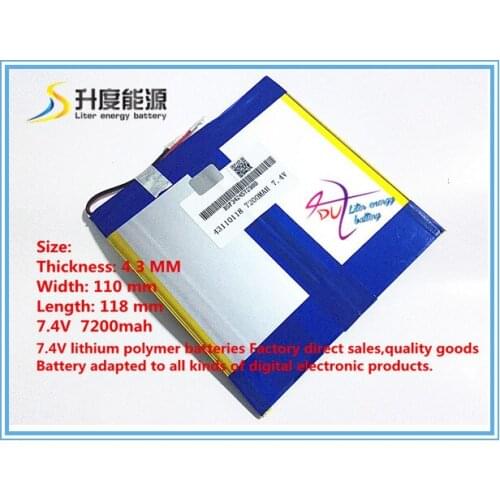 43110118 7.4V,7200mAH,40110120 PLIB ( polymer lithium ion battery ) Li-ion battery for tablet pc,mp4,cell phone,speaker