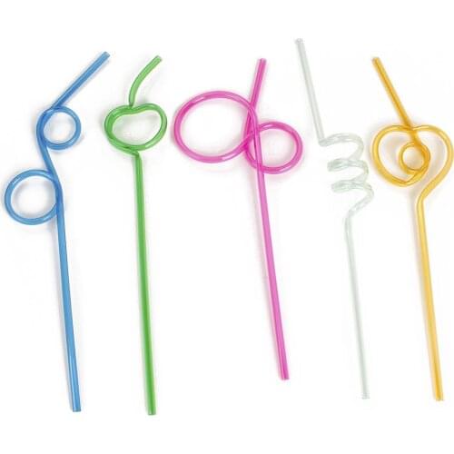 5pcs/set Of Colorful Plastic Straws Creative Style Straws Cute Cartoon Style Curling Ring Suitable For Birthday Party Bars