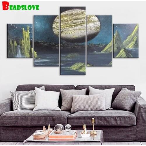 Diamond Painting Full Square Round Drill Planet Aesthetic Outer Space Multi-Picture Modern 5 Piece Diamond Embroidery