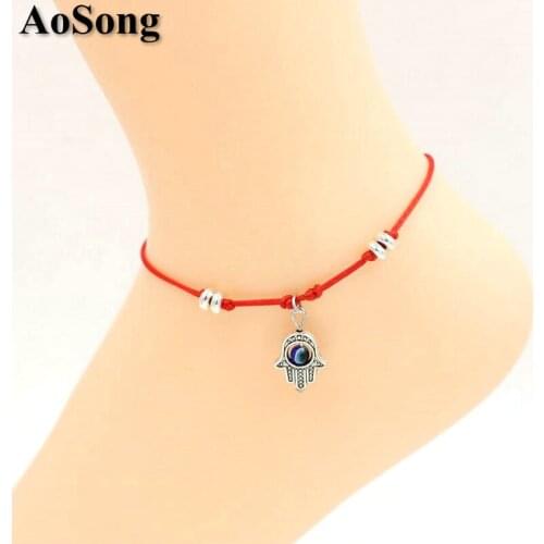 BPPCCR Hamsa Hand Evil Eye Pendant Anklets Women Boho Ankle Red Thread Bracelet Cheville Sandals Pulseras Tobilleras Mujer