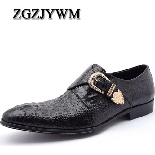 ZGZJYWM Brand luxury Genuine Leather Men Crocodile Pattern Black/Red Slip-On Business Moccasins Dress Wedding Office Shoes