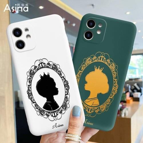 ASINA Cute Couple Case For iPhone 11 12 Pro Max XS Max XR Soft Silicone Cartoon Queen King Cover For iPhone 8 7 6 Plus SE2020