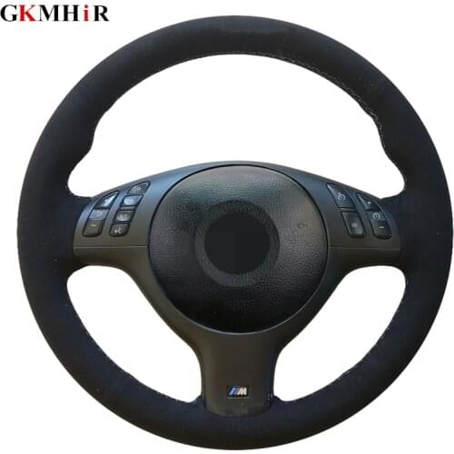 Black Suede Hand-stitched Car Steering Wheel Cover for BMW E46 M3 330i E39 540i 525i 530i 330Ci 2001 2002 2003