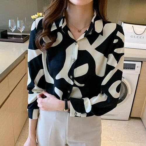 Chikichi 2021 New Chiffon Shirt Fashion Temperament Long Sleeve Printed Button Up Shirt Ladies Tops Blouse Women