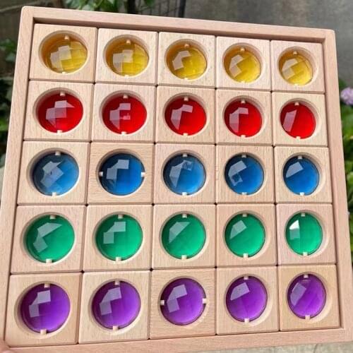Wooden Gem Blocks Light Transmission Rainbow Stacking Toys Creative Game Jenga Blocks Montessori Educational Toys for Children