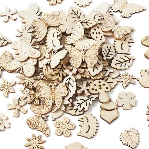 300pcs/set Wood Cabochons Pendants for Jewelry Making DIY Handmade Craft Decoration Accessories Mixed Shapes BurlyWood