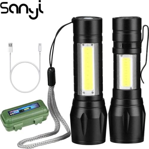 SANYI Flashlight Torch Zoom 3 Mode USB Charging Built-in Battery Portable Lantern Working Lighting Camping Hunting Lamp