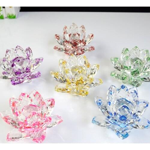 Crystal Lotus Flower Lotus Glass Figure Paperweight Ornament Feng Shui Decor Collections 120mm 1pcs Colorful