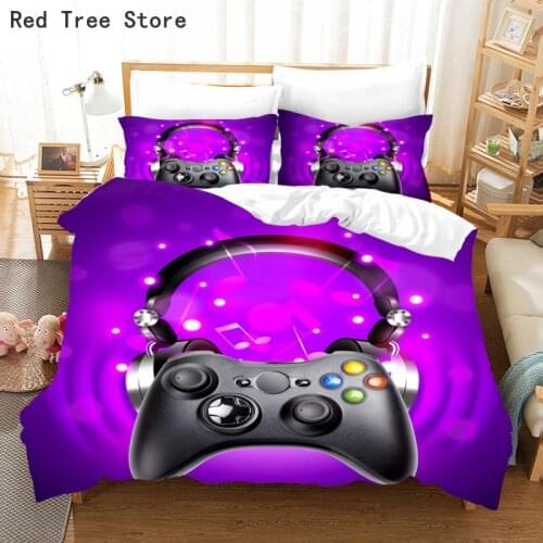 Purple Blue Game Controller Bedding Set Kids Boy Gamepad 3D Duvet Cover Pillowcase Set 100% Polyester Fabric Comforter Bedcloth