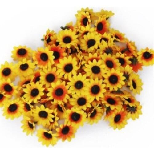 Best Seller 4cm 100 Pcs Simulation Sun Flower Chrysanthemum Flower Arch Road Guide Decoration Garland Flower Brooch Accessories