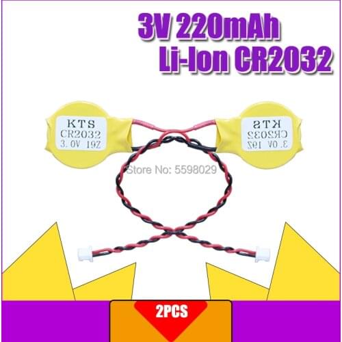 2pcs KTS CR2032 CR2032W 3V 220mah lithium battery for CMOS BIOS Computer motherboard Button batteries with plug